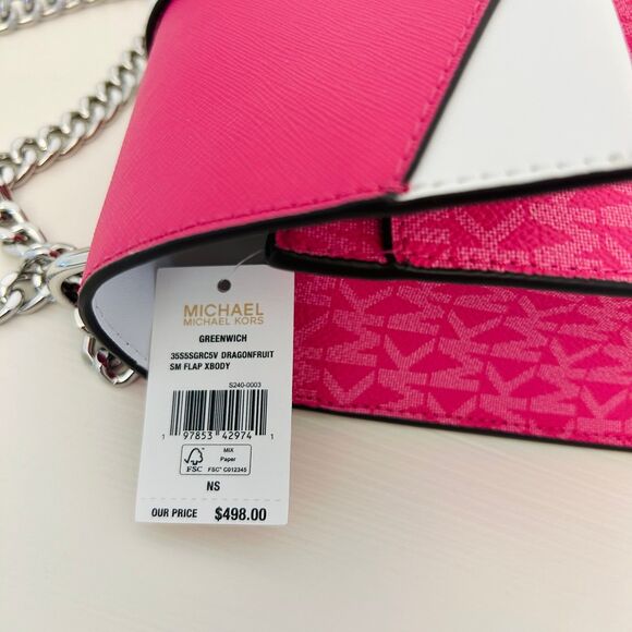 Michael Kors Purse Greenwich Small Signature Logo Crossbody Bag Dragonfruit - Picture 9 of 11